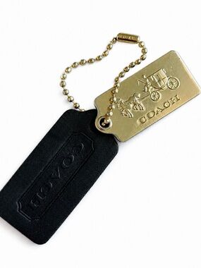 COACH Gold Metal & Black Leather Hang Tag Set of Two